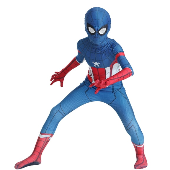 Classic Spider Cosplay Costume,Authentic Retro Red Blue Suit with Full Body Web Pattern,Classic Hero Costume for Anime Fans K'i'd's, Royal Blue, 120