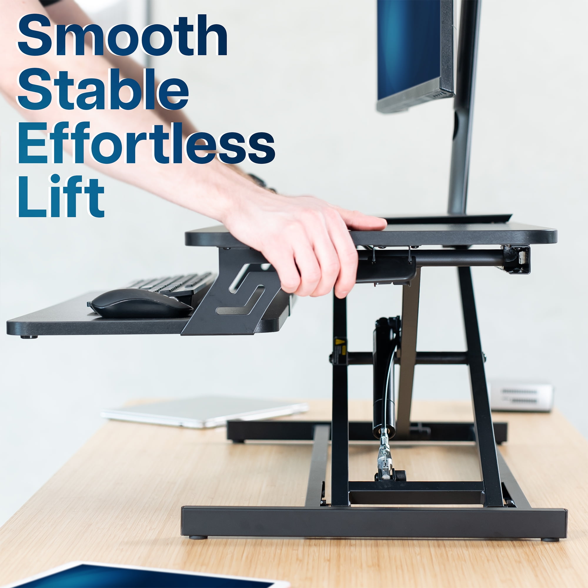 VIVO Black Height Adjustable 32" Standing Desk Monitor Riser, Sit Stand Tabletop