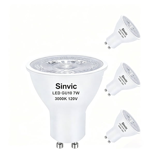 Sinvic GU10 LED Recessed Track Light Bulb 7W Equivalent 50W GU10 Base Dimmable 500LM 3000K Warm White Flicker-Free 3 Pack