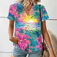 thumbnail image 5 of HaoXianJian Hawaiian Shirt Plus Size Women Spring Tops for Women Going Out Tops Soft Cool Summer Shirts Floral Tropics Print V Neck T-Shirt Button Up Tops Short Sleeve Blouse Graphic Tees Shirts, 5 of 7