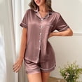 thumbnail image 3 of Gfyviroh Pajama Sets for Women 2 Piece Solid Soft Silk Satin Button Open Front Homewear Outfits Short Sleeve Tops and Shorts Sleepwear Sets, 3 of 6