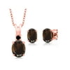 Gem Stone King 2.77 Ct Oval Brown Smoky Quartz 18K Rose Gold Plated Silver Pendant Earrings Set