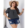 thumbnail image 3 of Cuteduck Plus Size Women's Polka Dot Short Sleeve Blouse Square Neck, Puffy Sleeve T-Shirt 1X-4X, 3 of 5