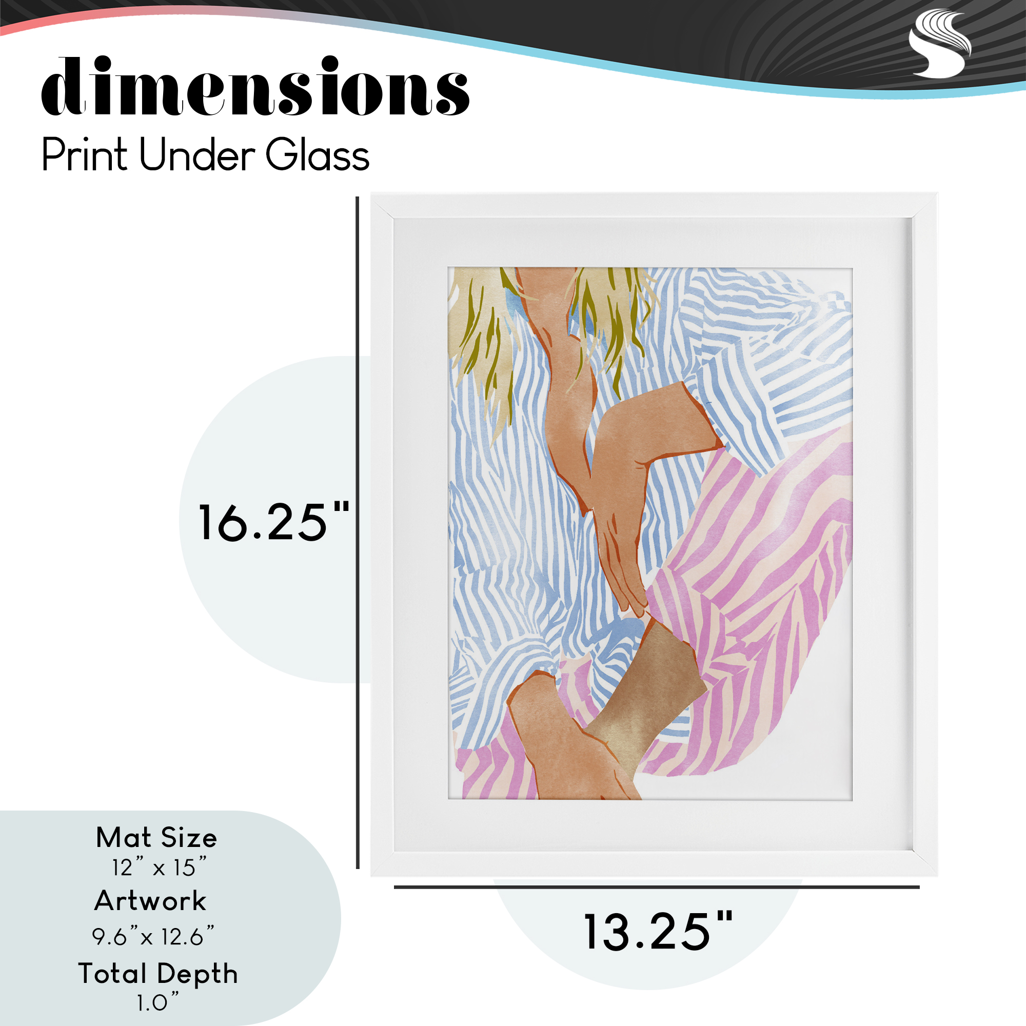 Woman in Pastel Stripes White Framed Print Under Glass, design by Ziwei Li