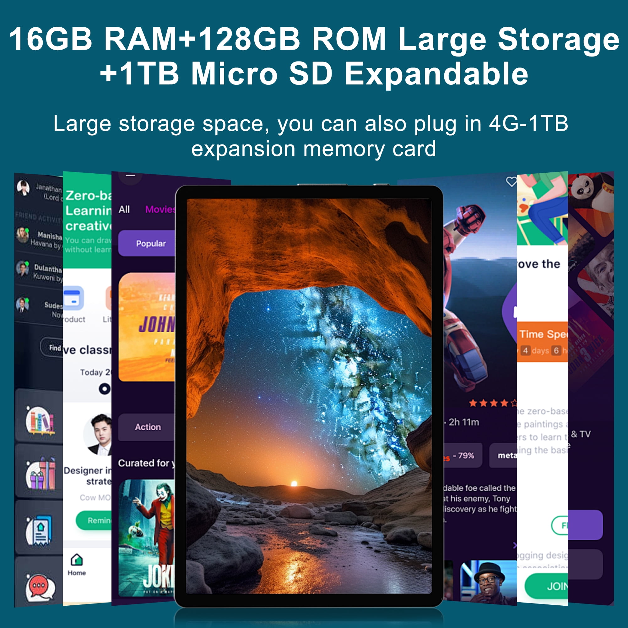 Android 14 Tablet, 10 Inch HD IPS Display, 12GB RAM, 128GB ROM, 1TB Expand, Octa-Core, 8000mAh Battery, 5G WiFi
