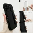thumbnail image 2 of UTAH-Compatible with iPhone 15 Pro Max Case Cute Simple Wave Design Stylish Wavy Curly Frame with Wrist Adjustable Hand Strap Kickstand Grip Holder Soft Silicone Protective Cover - Black, 2 of 4