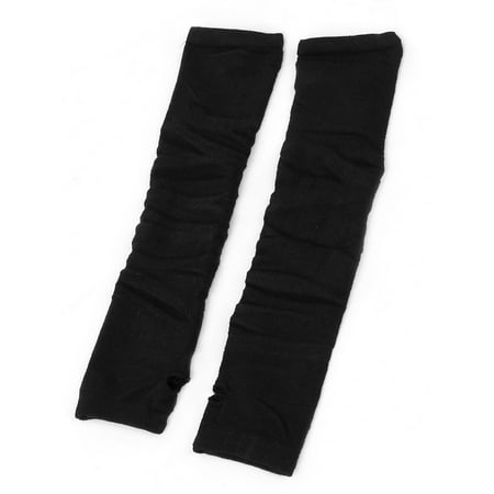 Sleeve Arm Warmers - Unique Bargains Women's Fingerless Knitted Sleeve Stretchy Arm Warmers Long Gloves Pair Black