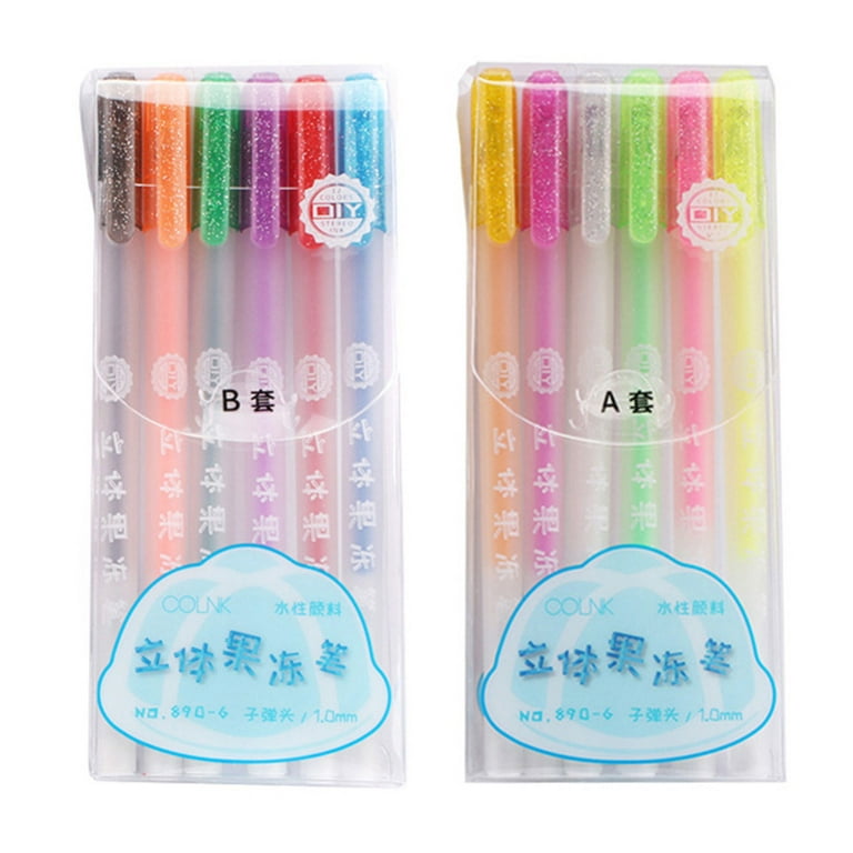 6/12Pcs 3D Glossy Jelly Ink Pen Waterproof Fade-proof for DIY Album Card  Scrapbooks Writing Drawing A+B 