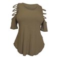 thumbnail image 1 of eVogues Plus Size Ribbed Cut Out Short Sleeve Top Olive, 1 of 3