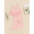 thumbnail image 3 of Nygoyerh Toddler Little Girls Summer 2Pcs Outfits Sleeveless Ribbed Ruffled Cami Tops + Flare Pants 6M 12M 18M 24M 3T 4T Kids Sweet Long Pants Sets for Casual Daily, 3 of 9