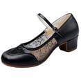 thumbnail image 2 of Miluxas Women Latin Dance Shoes Low Heel Ballroom Dance Shoes Ballet Flat Mary Jane Shoes for Women Black 7.5(40), 2 of 9