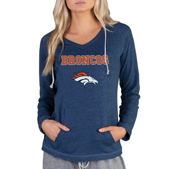 Women's Concepts Sport Navy Denver Broncos Mainstream Tri-Blend Raglan Hoodie V-Neck Top