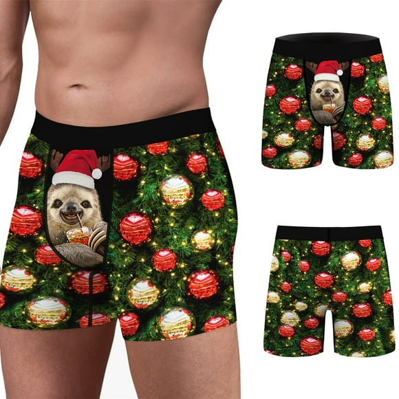 Calzoncillos bóxer cómodos para hombre, transpirables, con estampado digital navideño Pompotops qyievc3757