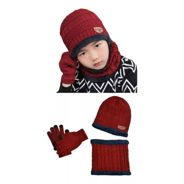 3en1 Gorro Bufanda Guantes Cuello Unisex Invierno Frío Niños