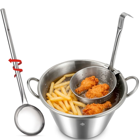 ARC 41QT Mexican Cazo Para Carnitas Set, 11.8" Fry Strainer Basket with 48" Large Spoon, 21" Heavy Duty Outdoor Wok Set, Great for Carnitas, Braising,Inoxidable Wok comal Fry