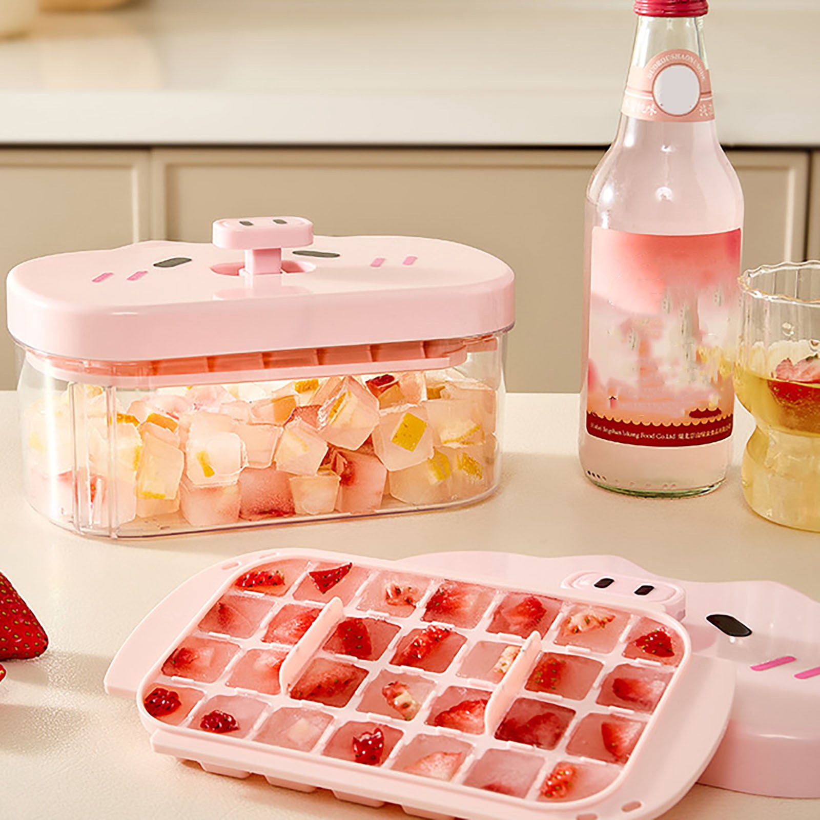 Werulen Press Type Ice Mold One Button Release Easy Demold,Home Kitchen Beverage Cooling Ice Making Tool,Ice Maker,Freezer Mold,Chilling Accessory