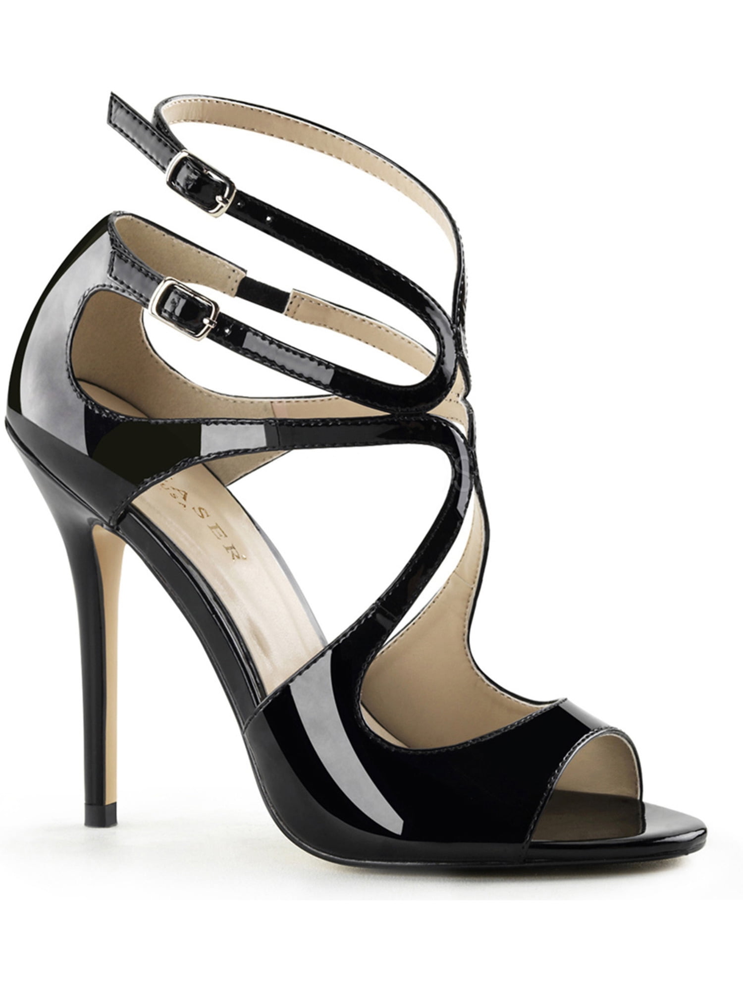 black patent strappy heels
