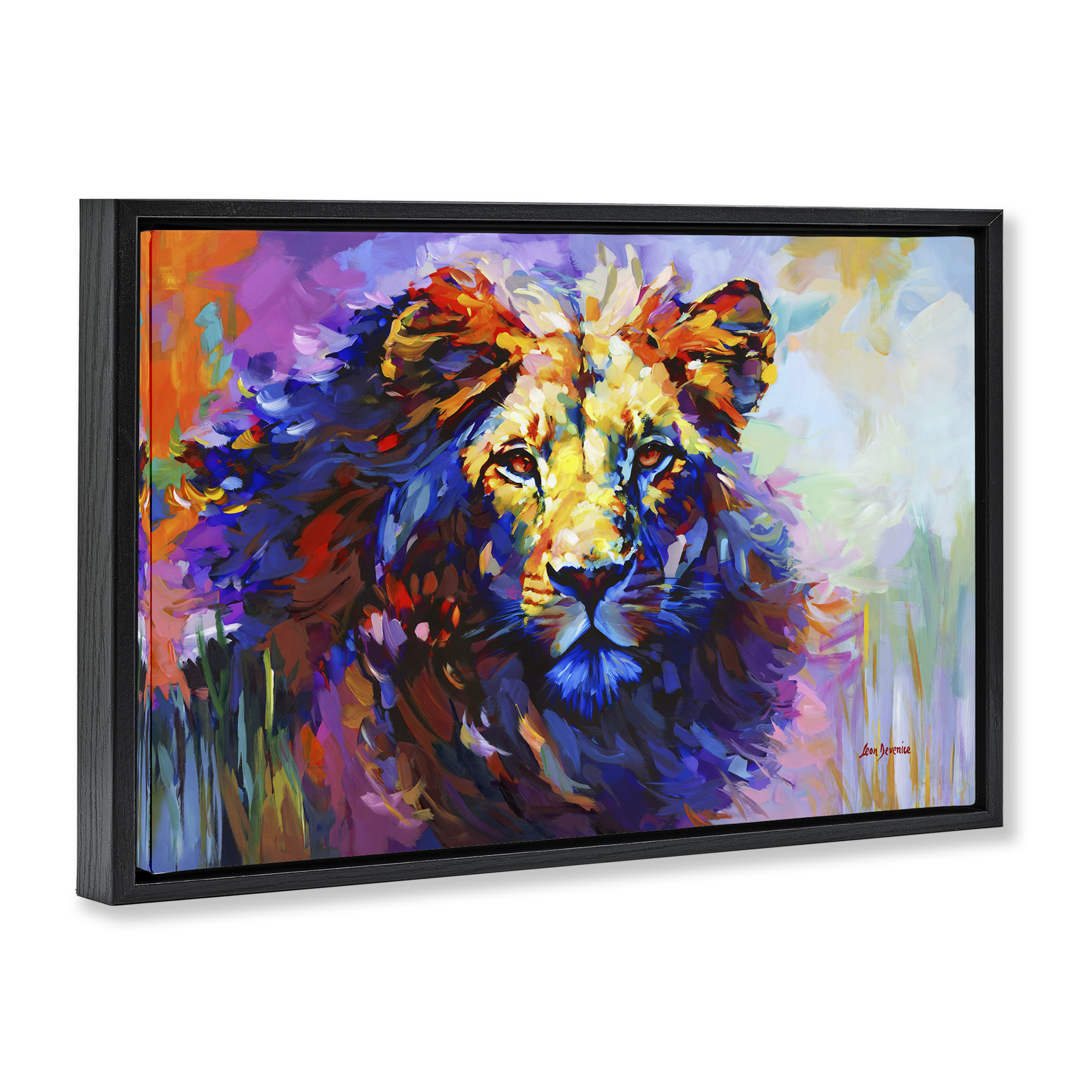 Stupell Industries Paint Strokes Lion Animals & Insects Painting Black Floater Framed Canvas Art Print Wall Art, 25 x 17
