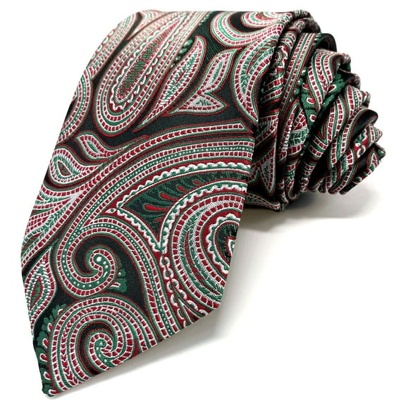 S&W SHLAX&WING Red Green White Necktie for Mens Suit Jacket Paisley Luxury Wedding Classic Size 47.5"