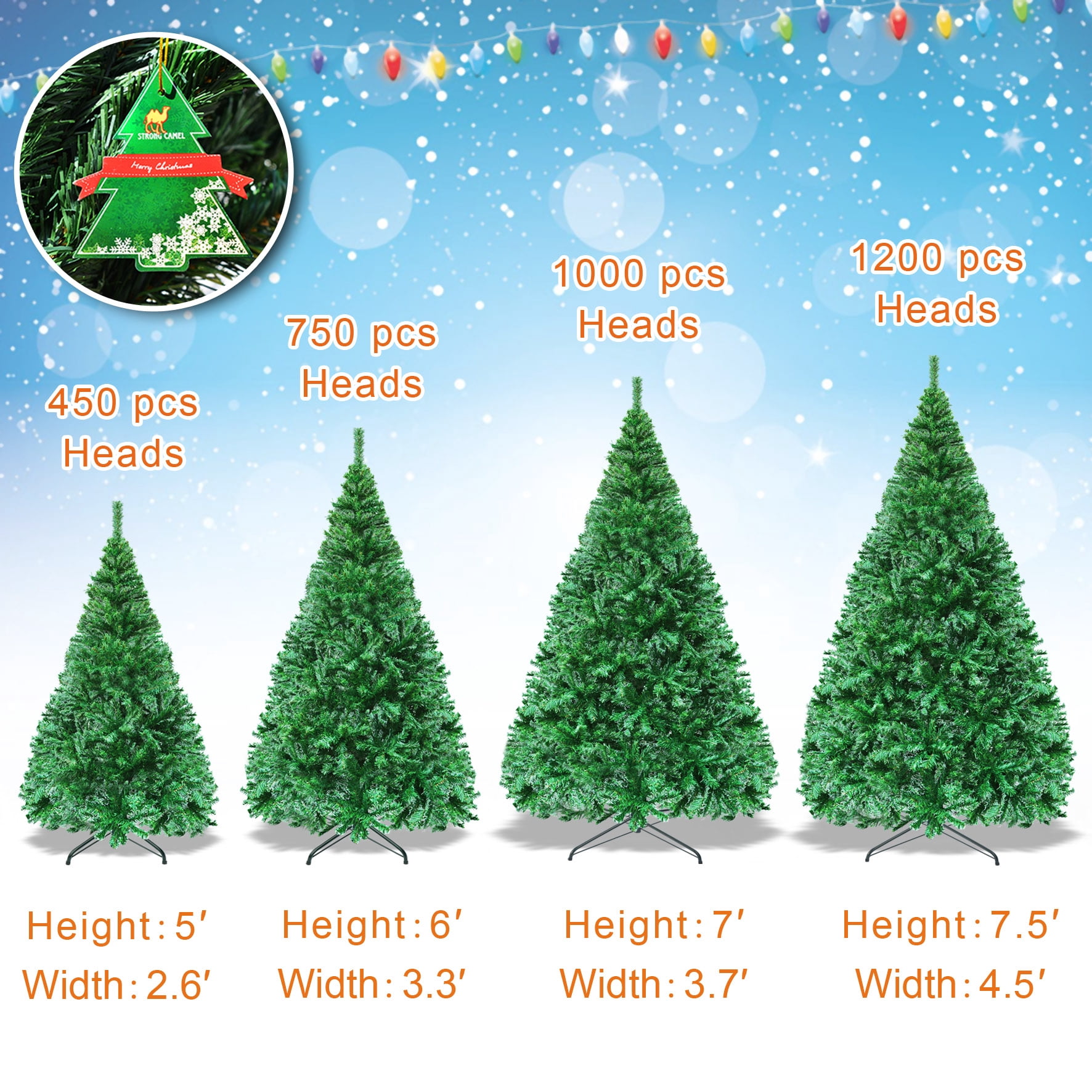 Strong Camel Artificial Christmas Tree Xmas Pine Tree with Solid Metal Legs Perfect for Indoor and Outdoor Holiday Decoration, 6',Green