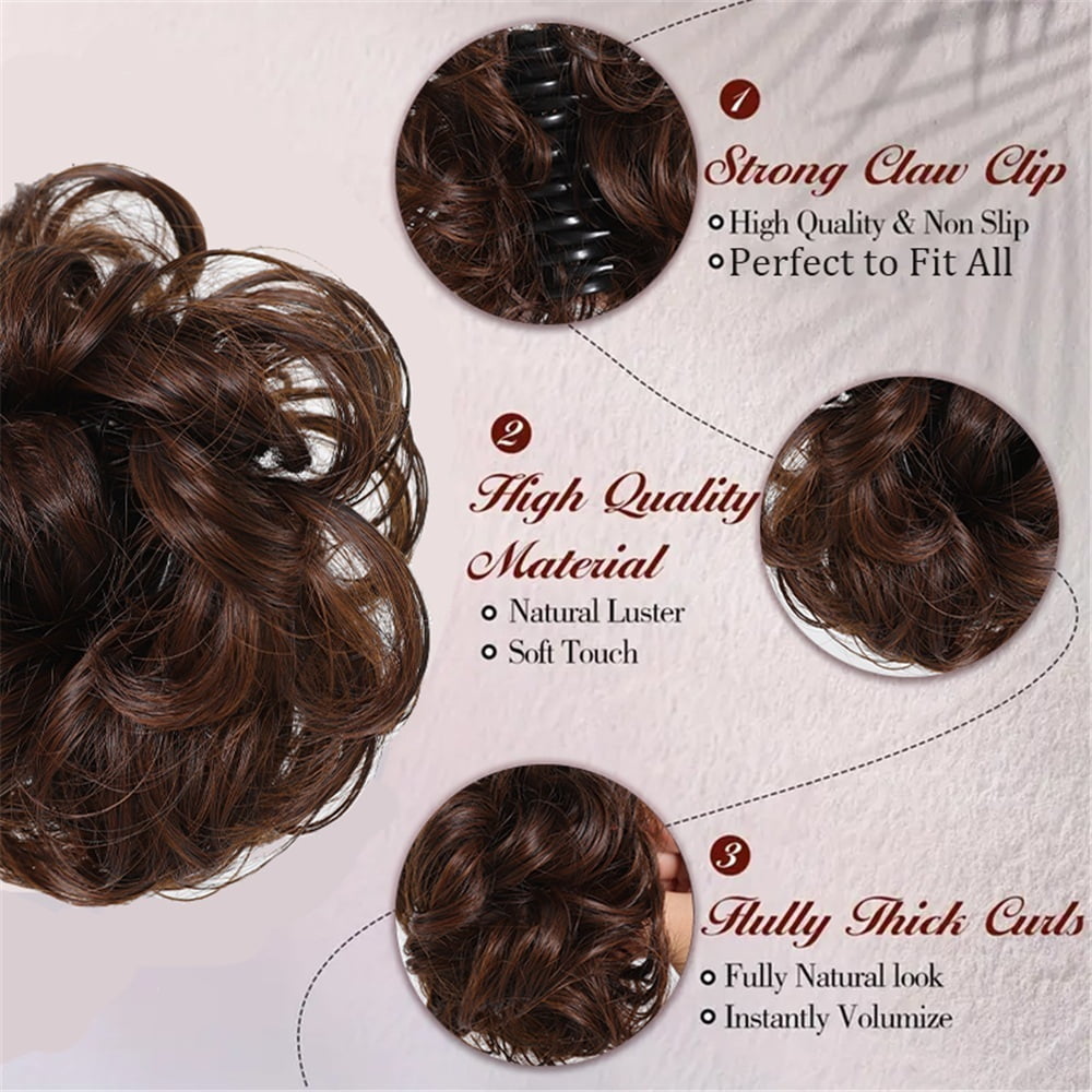 Messy Bun Hair Piece Wavy Curly Claw Clip Hair Bun Synthetic Fake Messy Bun Hair Extensions