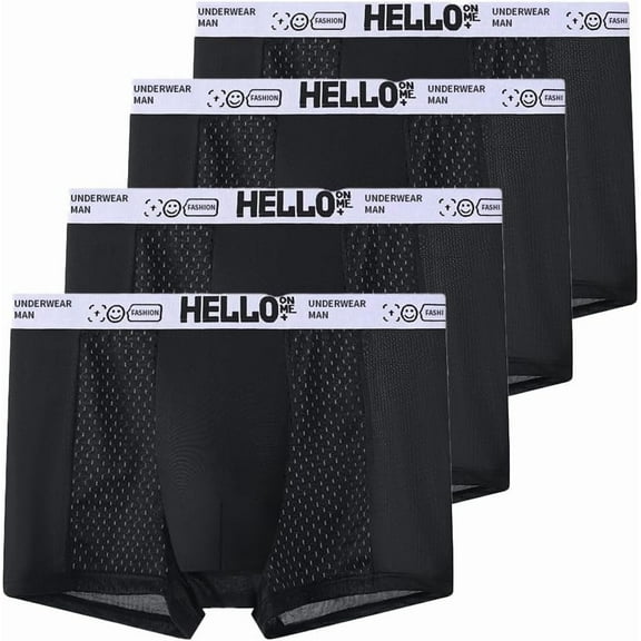 Hello Mesh Mens Underwear, Low Rise Boxer Briefs for Men, Mens Breathable Trunks, Multipack(4pcs Mixed Color 01,Large)