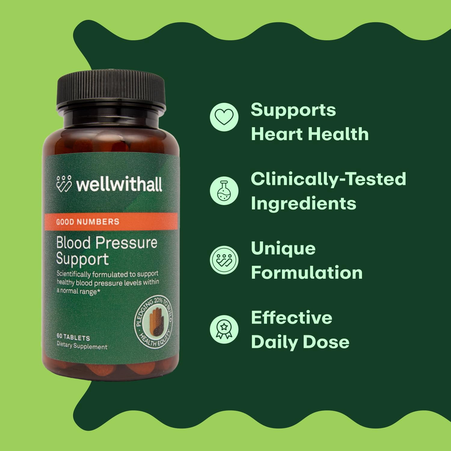 WellWithAll Blood Pressure Support | Supports Healthy Blood Pressure & Circulation | 60 Tablets