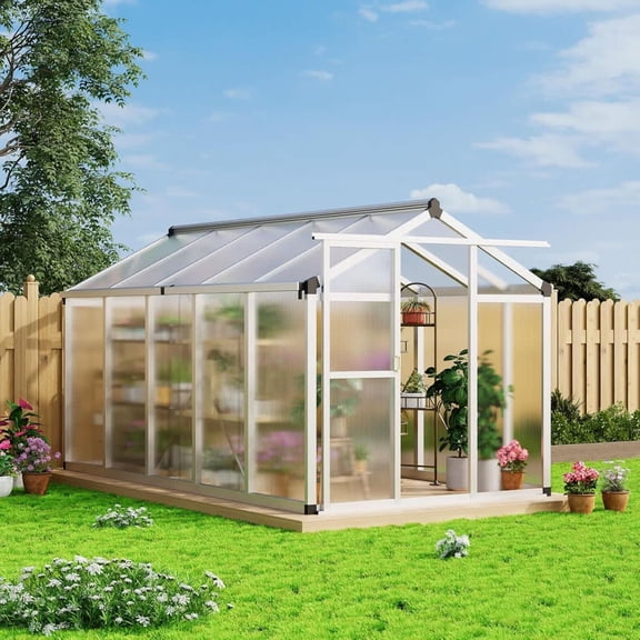 EastVita 6x10x6.5ft Silver Outdoor Greenhouse. Aluminum Greenhouse with Roof Vents. Heavy Duty Polycarbonate Greenhouse. Easy to Install. Large Walk-In Greenhouse for Backyard. Patio
