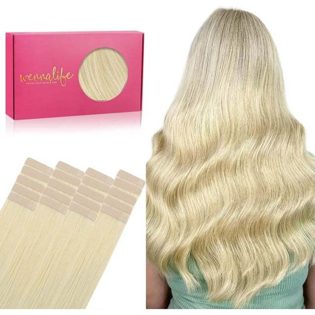 GFDYREE Extensions de Cheveux à Ruban Lennalife pour Femmes, 20 Pcs 50g 24 Pouces Blond Délavé Extensions de Cheveux à Ruban en Cheveux Humains Rallonge Cheveux Humain Lisse Extensions de Cheveux Invisibles Real Human