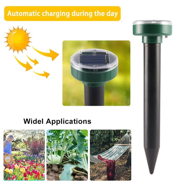 Repelente de ratones topo solar para exteriores, eliminador de serpientes de granja LED electrónico, 4 Uds. Wdftyju Libre de BPA