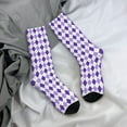 thumbnail image 5 of Xecao Purple argyle Pattern Sport Socks for Women and Men Crew Socks Sporty Calf Socks Casual Socks, 5 of 6