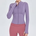 thumbnail image 2 of Ediodpoh Women’s Slim Fit Seamless Yoga Jacket with Zipper Solid Color Body Contouring Design for Fitness Purple L, 2 of 7