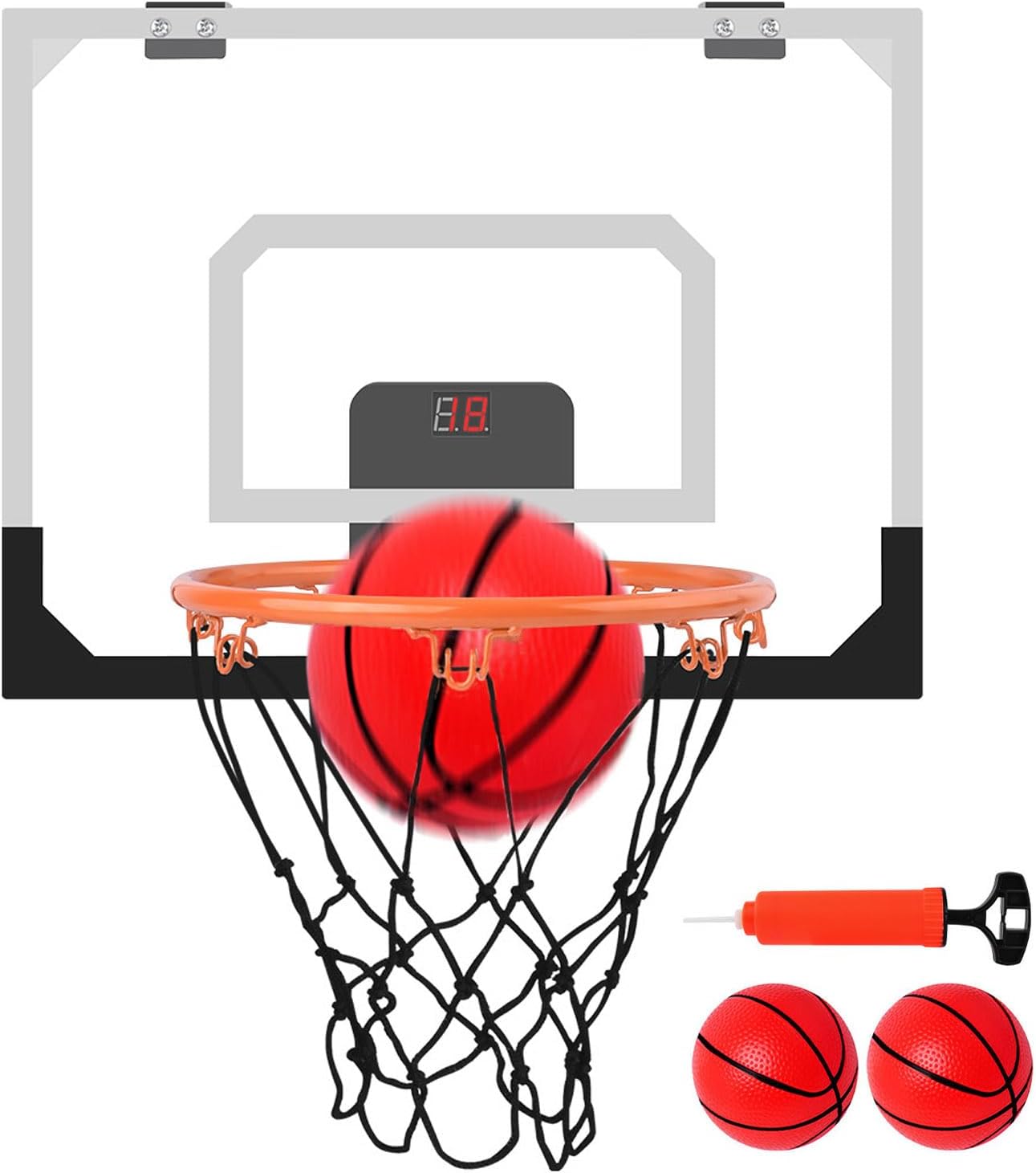 Panier De Basket D'Intérieur Newpop Avec Ballon - Pour Chambre, Bureau - Panneau Arrière Transparent, Filet Métal