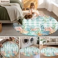 thumbnail image 5 of Round Rugs 7Ft, Summer Coastal Round Area Rug Washable Indoor Throw Carpet, Watercolor Corals Shells Starfish Green Plaid Large Non Slip Circle Rug for Dining Room Playroom Home Decor Aesthetic, 5 of 8