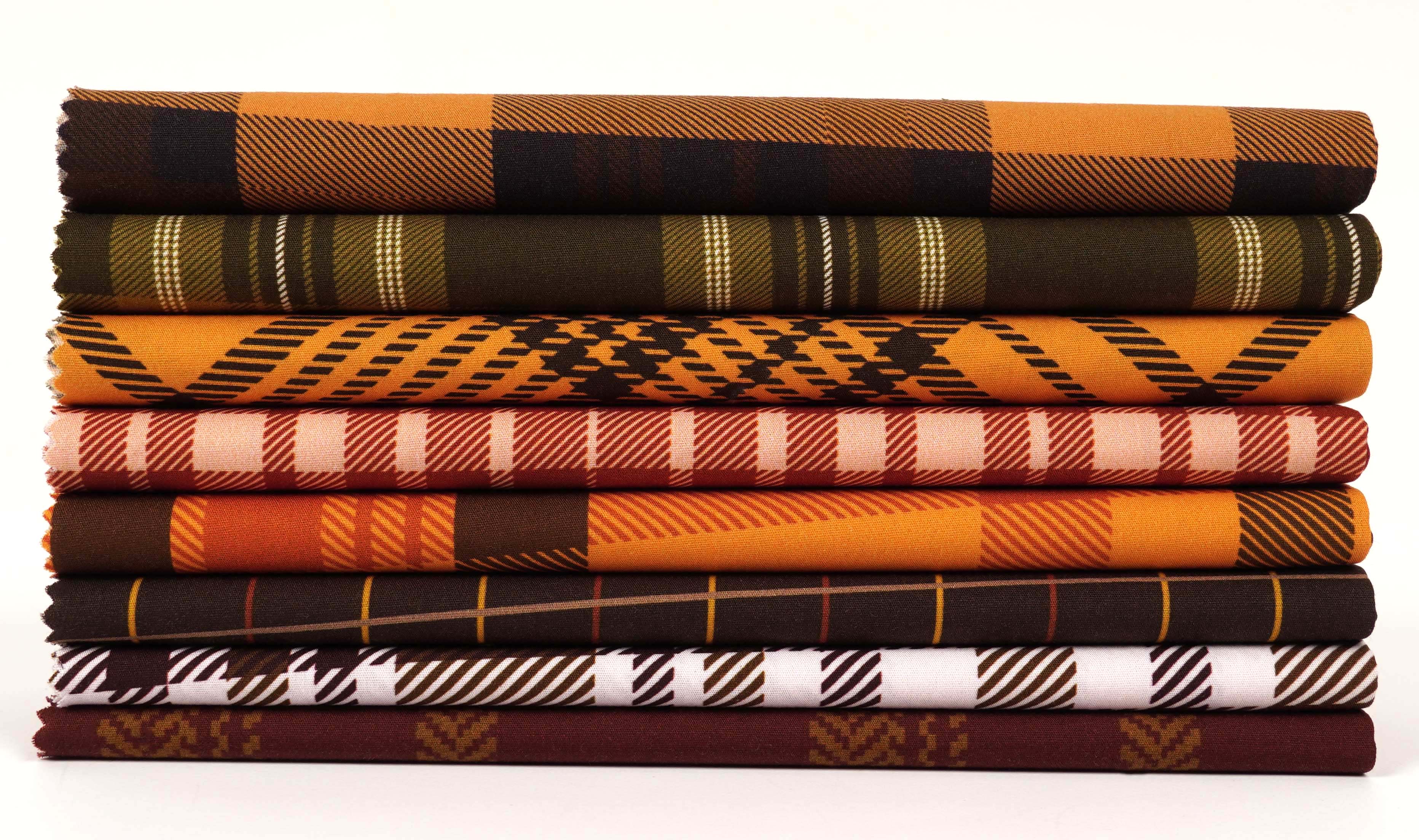 Soimoi 8 Pc Fat Quarter Bundle,Check & TartanPrint 18"x 22"DIY Patchwork-100% CottonPre-Cut Quilting Fabric Orange, Black, Browns