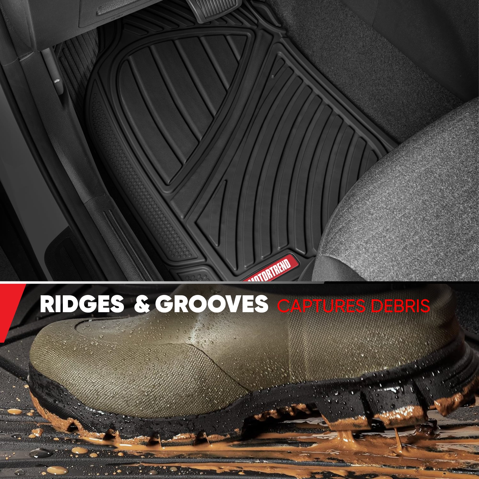 Motor Trend 3-Row Heavy Duty Rubber Floor Mats & Liners for Car SUV Van, Front 2nd & 3rd Row Durable Polymerized Latex Full Interior Protection, Extra-High Ridgeline Design, Black
