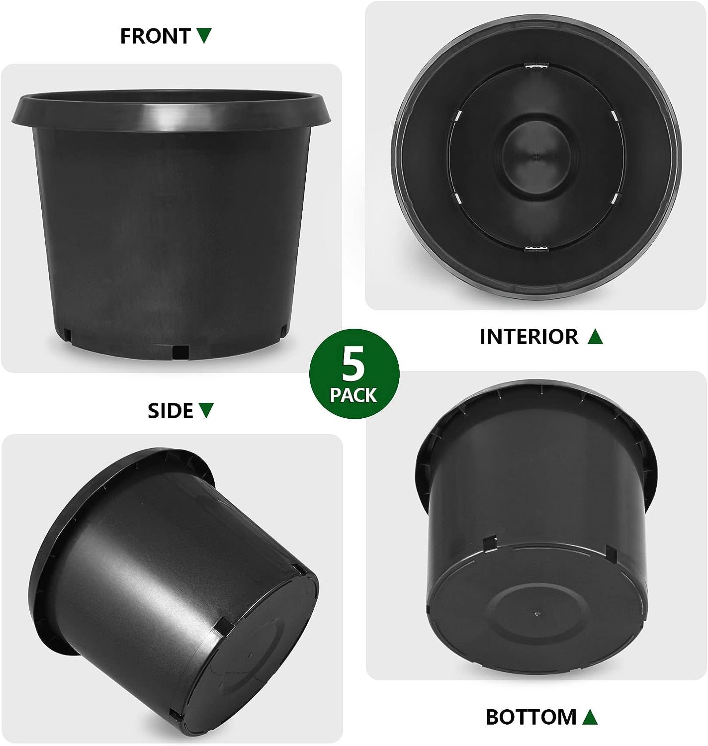 HOSTIC 5PCS 20gal Plastic Nursery Plant Container Garden Planter Pot Molding Basins