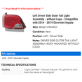 thumbnail image 2 of Left Driver Side Outer Tail Light Assembly - without Logo - Compatible with 2014 - 2019 Chevy Impala 2015 2016 2017 2018, 2 of 2
