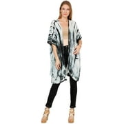 MINI APPARELS Tie & Dye Print Black and White Front Open Lightweight Swimsuit Beach Cover Up Kimono Cardigan for Women (Free Size)