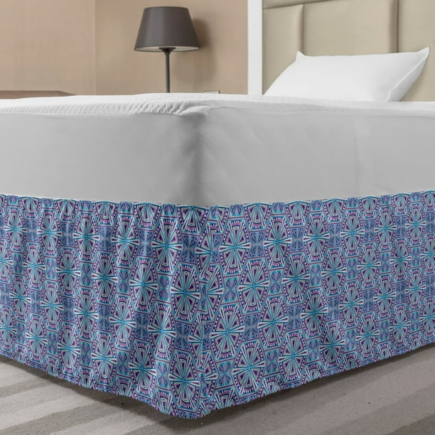 Ethnic Bed Skirt, Abstract Boho Style Geometric Hexagons ...