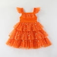 thumbnail image 5 of Wilark Toddler Girls Halloween Dresses Size 3, Square Neck Lightweight Cute Trendy Flutter Sleeve Festival Party Dresses Orange, 5 of 9
