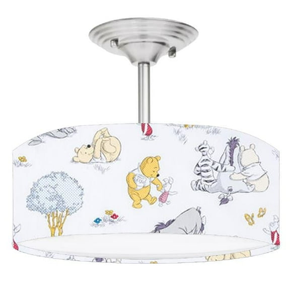 888 Cool Fans DR-0001008 Winnie the Pooh Togetherish 2-Light Brushed Nickel Drum Style LED Lamp Fixture