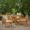 thumbnail image 2 of GDF Studio Valence Outdoor Acacia Wood 5 Piece Dining Set with Cushion, Teak and Cream, 2 of 13