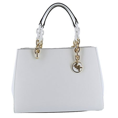 - Michael Michael Kors Cynthia Medium White Saffiano Leather Satchel Bag 191935674319