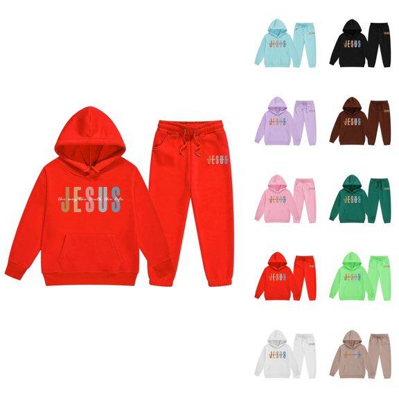 Girls Fashion Girls Set Child Toddler Boys Girls Long Sleeve Solid Warm Hoodie Pullover Tops Pants Kids Outfits Sweat Suit