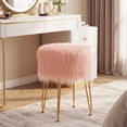thumbnail image 4 of Gymax Vanity Chair Makeup Stool Furry Padded Seat Round Ottoman Pink, 4 of 10