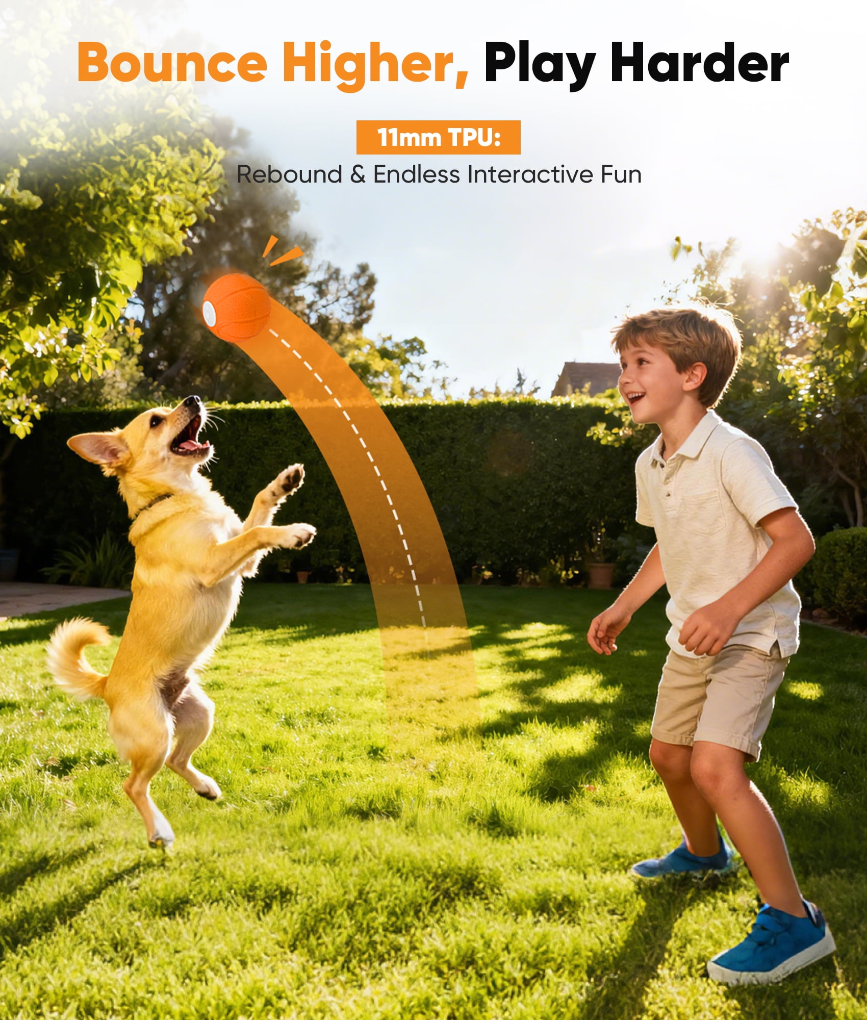 Petbobi Automatic Interactive Dog Ball, Durable E-TPU Rechargeable Rolling Bouncing Toy for Small Medium Dogs, Orange