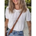 thumbnail image 4 of Women'S Pointelle Knit Short Puff Sleeve Crewneck Sweater - Casual and Stylish White S, 4 of 9