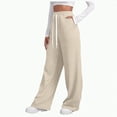 thumbnail image 2 of Linfrsh Fleece Sweatpants Women Wide Leg Sweat Pants for Womens High Waisted Baggy Sweatpants Casual Drawstring Workout Pants with Pockets Beige,M, 2 of 2