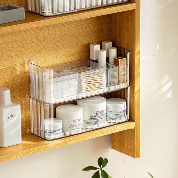 2-Tier Medicine Cabinet Shelves Organizer, Makeup Storage Holder Compartments, Shelf Trays for Bathroom Cabinet Wall, Counter, Vanity, Kitchen - Clear